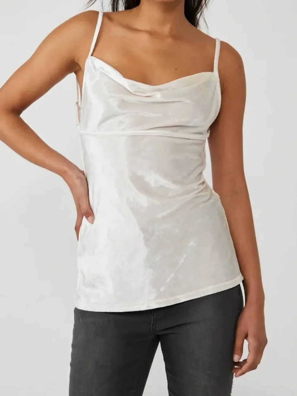 NWT Free People All Night Velvet Cowl Neck Open Back Camisole Champagne $68